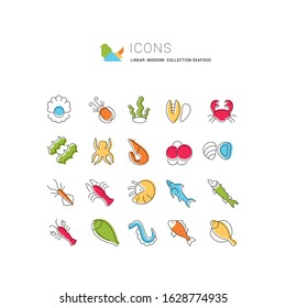 Set of vector line icons, sign and symbols of seafood for modern concepts, web and apps. Collection of infographics elements, logos and pictograms.