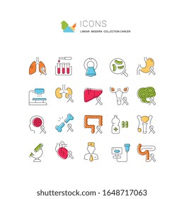Set vector line icons, sign and symbols in flat design cancer with elements for mobile concepts and web apps. Collection modern infographic logo and pictogram.