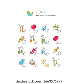 Set von Vektorillustration Linien Symbole, Zeichen und Symbole von Groats für moderne Konzepte, Web und Apps. Sammlung von Infografiken, Logos und Piktogrammen.