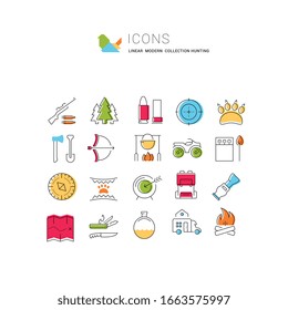 Set vector line icons, sign and symbols in flat design hunting with elements for mobile concepts and web apps. Collection modern infographic logo and pictogram.