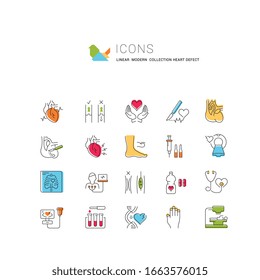 Set vector line icons, sign and symbols in flat design heart defect with elements for mobile concepts and web apps. Collection modern infographic logo and pictogram.