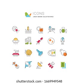 Set of vector line icons, sign and symbols of space for modern concepts, web and apps. Collection of infographics elements, logos and pictograms.