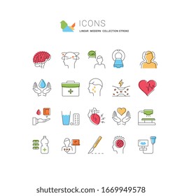 Set vector line icons, sign and symbols in flat design of stroke disease with elements for mobile concepts and web apps. Collection modern infographic logo and pictogram.