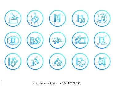 Set vector line icons, sign and symbols in flat design cinema and movies with elements for mobile concepts and web apps. Multimedia line icon set. Video, footage, photo. 