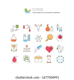 Set vector line icons, sign and symbols in flat design medical laboratory with elements for mobile concepts and web apps. Collection modern infographic logo and pictogram.