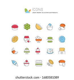 Set of vector line icons, sign and symbols of flour products for modern concepts, web and apps. Collection of infographics elements, logos and pictograms.