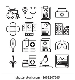 Set vector line icons, sign and symbols in flat design medicine and health with elements for mobile concepts and web apps