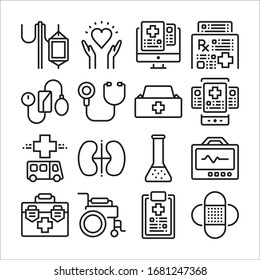 Set vector line icons, sign and symbols in flat design medicine and health with elements for mobile concepts and web apps
