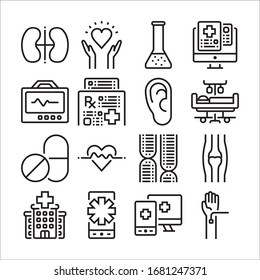 Set vector line icons, sign and symbols in flat design medicine and health with elements for mobile concepts and web apps