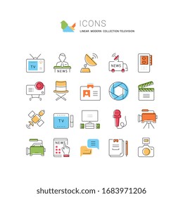 Set vector line icons, sign and symbols in flat design television with elements for mobile concepts and web apps. Collection modern infographic logo and pictogram.