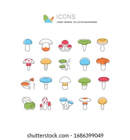 Set of vector line icons, sign and symbols of mushrooms for modern concepts, web and apps. Collection of infographics elements, logos and pictograms.