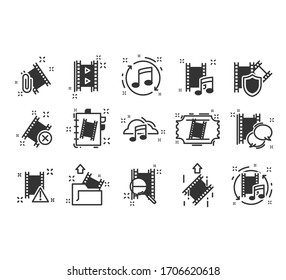 Set vector line icons, sign and symbols in flat design cinema and movies. Contains such Icons as Movie Theater, TV, Popcorn, Video Clip and more.