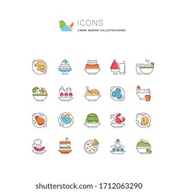 Set of vector line icons, sign and symbols of dishes for modern concepts, web and apps. Collection of infographics elements, logos and pictograms.