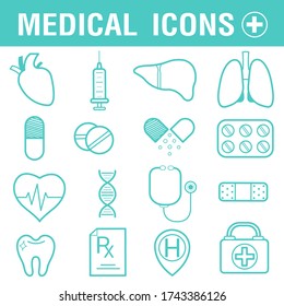 Set vector line icons, sign and symbols in flat design medicine and health.