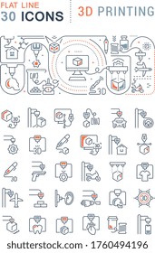 Conjunto de iconos de línea vectorial, signos y símbolos con elementos planos de impresión 3d para conceptos modernos, web y aplicaciones. Colección de logotipos y pictogramas de infografía.