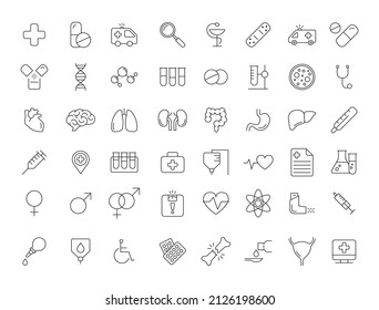 Set of vector line icons, sign, symbols in flat design medicine and health with elements for mobile concepts and web apps. Collection of modern medical and health life infographic logo and pictogram.