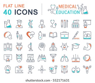 Set vector line icons, sign and symbols in flat design medical education with elements for mobile concepts and web apps. Collection modern infographic logo and pictogram.