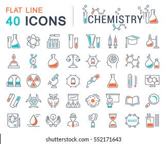 Set vector line icons, sign and symbols in flat design chemistry with elements for mobile concepts and web apps. Collection modern infographic logo and pictogram. - Shutterstock ID 552171643