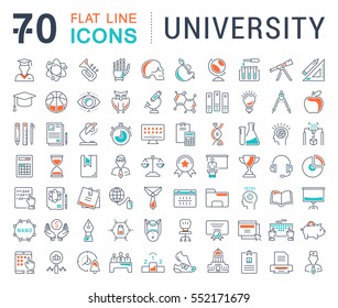 Set vector line icons, sign and symbols in flat design university, e-learning and science with elements for mobile concepts and web apps. Collection modern infographic logo and pictogram.