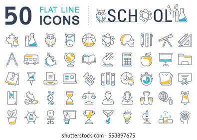 Set vector line icons, sign and symbols in flat design school with elements for mobile concepts and web apps. Collection modern infographic logo and pictogram.