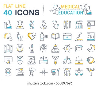 Set vector line icons, sign and symbols in flat design medical education with elements for mobile concepts and web apps. Collection modern infographic logo and pictogram.