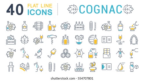 Set vector line icons, sign and symbols in flat design cognac with elements for mobile concepts and web apps. Collection modern infographic logo and pictogram.