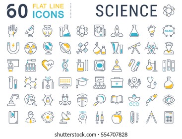 Set vector line icons, sign and symbols in flat design science with elements for mobile concepts and web apps. Collection modern infographic logo and pictogram.