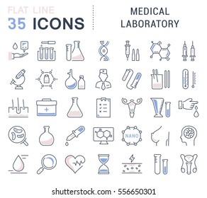 Set vector line icons, sign and symbols in flat design medical laboratory with elements for mobile concepts and web apps. Collection modern infographic logo and pictogram.