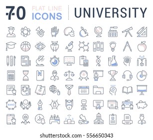 Set vector line icons, sign and symbols in flat design university, e-learning and science with elements for mobile concepts and web apps. Collection modern infographic logo and pictogram.