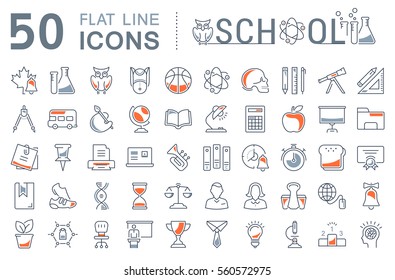 Set vector line icons, sign and symbols in flat design school with elements for mobile concepts and web apps. Collection modern infographic logo and pictogram.