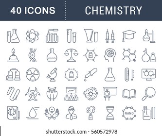 Set vector line icons, sign and symbols in flat design chemistry with elements for mobile concepts and web apps. Collection modern infographic logo and pictogram.