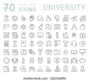 Set Vector Line Icons, Sign And Symbols In Flat Design University, E-learning And Science With Elements For Mobile Concepts And Web Apps. Collection Modern Infographic Logo And Pictogram.