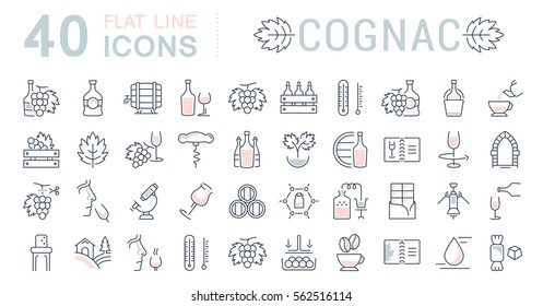 Set vector line icons, sign and symbols in flat design cognac with elements for mobile concepts and web apps. Collection modern infographic logo and pictogram.