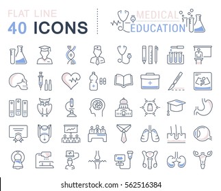 Set Vector Line Icons, Sign And Symbols In Flat Design Medical Education With Elements For Mobile Concepts And Web Apps. Collection Modern Infographic Logo And Pictogram.