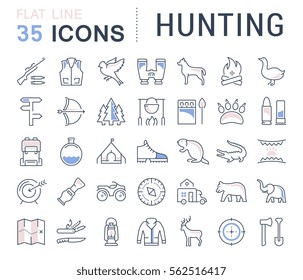 Set vector line icons, sign and symbols in flat design hunting with elements for mobile concepts and web apps. Collection modern infographic logo and pictogram.