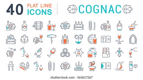Set vector line icons, sign and symbols in flat design cognac with elements for mobile concepts and web apps. Collection modern infographic logo and pictogram.