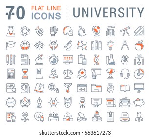 Set vector line icons, sign and symbols in flat design university, e-learning and science with elements for mobile concepts and web apps. Collection modern infographic logo and pictogram.