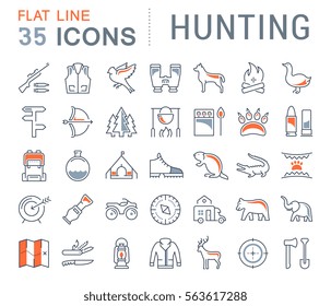 Set vector line icons, sign and symbols in flat design hunting with elements for mobile concepts and web apps. Collection modern infographic logo and pictogram.