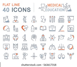 Set vector line icons, sign and symbols in flat design medical education with elements for mobile concepts and web apps. Collection modern infographic logo and pictogram.