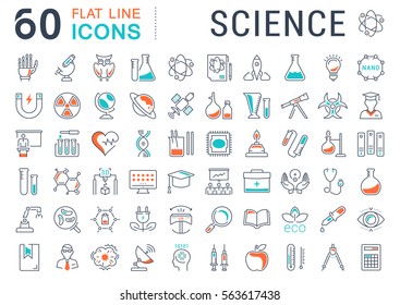 Set vector line icons, sign and symbols in flat design science with elements for mobile concepts and web apps. Collection modern infographic logo and pictogram.