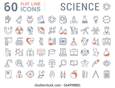 Set vector line icons, sign and symbols in flat design science with elements for mobile concepts and web apps. Collection modern infographic logo and pictogram.