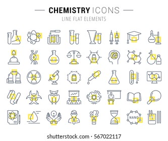 Set vector line icons, sign and symbols in flat design chemistry with elements for mobile concepts and web apps. Collection modern infographic logo and pictogram.