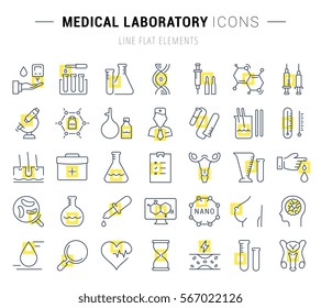 Set vector line icons, sign and symbols in flat design medical laboratory with elements for mobile concepts and web apps. Collection modern infographic logo and pictogram.