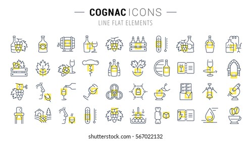 Set vector line icons, sign and symbols in flat design cognac with elements for mobile concepts and web apps. Collection modern infographic logo and pictogram.