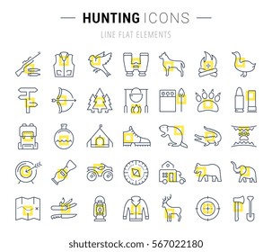 Set vector line icons, sign and symbols in flat design hunting with elements for mobile concepts and web apps. Collection modern infographic logo and pictogram.
