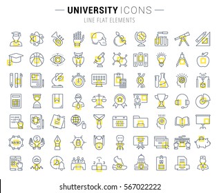 Set vector line icons, sign and symbols in flat design university, e-learning and science with elements for mobile concepts and web apps. Collection modern infographic logo and pictogram.