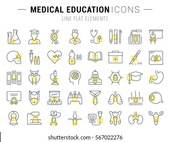 Set vector line icons, sign and symbols in flat design medical education with elements for mobile concepts and web apps. Collection modern infographic logo and pictogram.