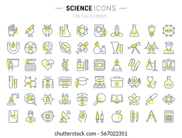 Set vector line icons, sign and symbols in flat design science with elements for mobile concepts and web apps. Collection modern infographic logo and pictogram.