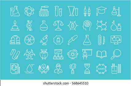 Set vector line icons, sign and symbols in flat design chemistry with elements for mobile concepts and web apps. Collection modern infographic logo and pictogram.