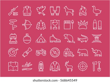 Set vector line icons, sign and symbols in flat design hunting with elements for mobile concepts and web apps. Collection modern infographic logo and pictogram.